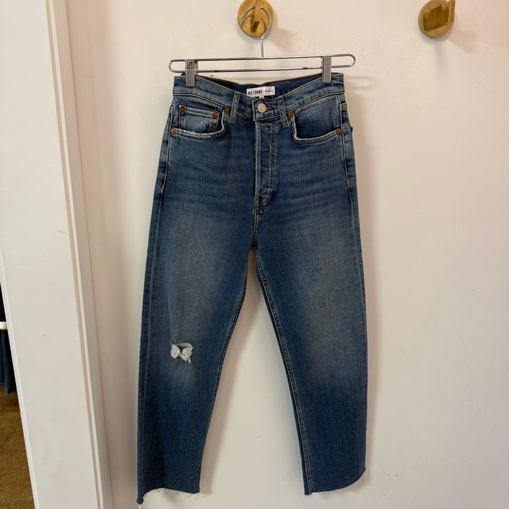 Re/Done Ultra High Rise Stove Pipe- Vintage indigo Blue Boyfriend Jeans